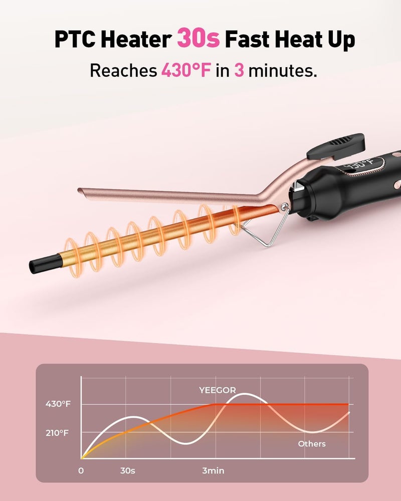 Yeegor 3/8 inch Thin Curling Iron,Extra Long Barrel Culing Wannd Ceramic,100-240V Dual Voltage Small Curling Iron for Tight Curls,12 Temps - Image 4